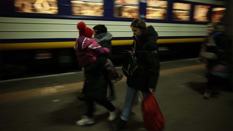 Ukrainian refugees at Lviv's railway station