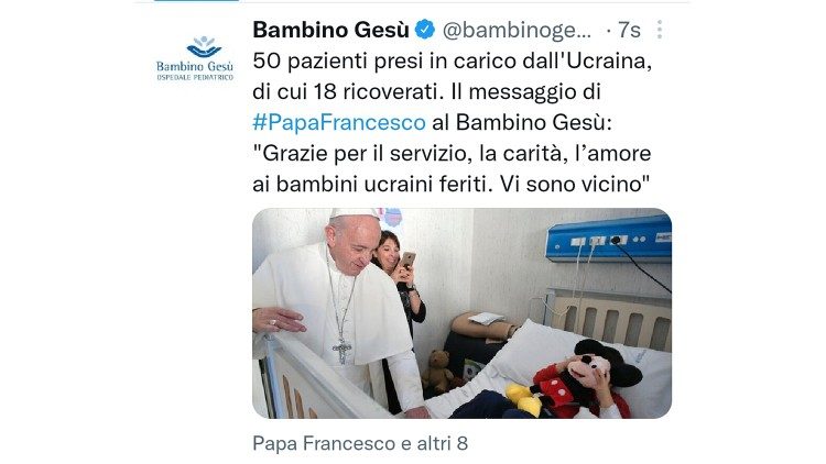Il tweet dell'Ospedale Bambino Gesù