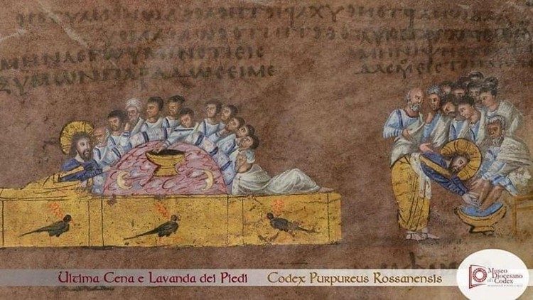 A lábmosás és az utolsó vacsora jelenete a 6. századi Rossano kódexből  