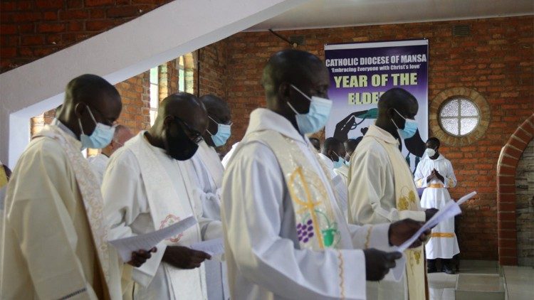 Priests of Mansa Diocese, Zambia during Chrism Mass.