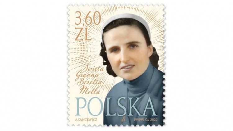 Znaczek Poczty Polskiej z św. Joanną Berettą Mollą