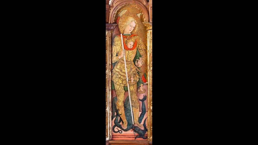 Pietro Alamanno (G?ttweig, 1430/1440 - Ascoli Piceno, 1498) San Michele arcangelo tempera su tavola Ascoli Piceno, Pinacoteca Civica 
