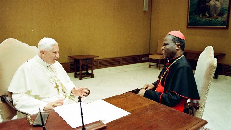 Pope Emeritus Benedict with "dear friend" Cardinal Bernardin Gantin of Benin on 28. 04. 2005