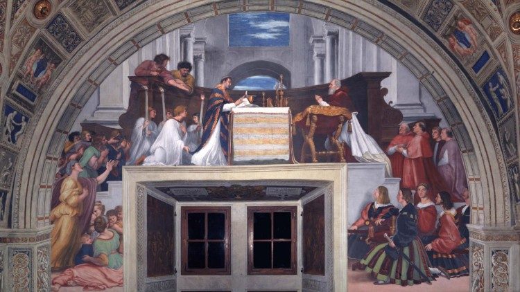 Raffaello Sanzio (1483-1520), la Messa di Bolsena, 1512-14, Musei Vaticani; Palazzi Apostolici, Stanze di Raffaello, Stanza di Eliodoro © Musei Vaticani