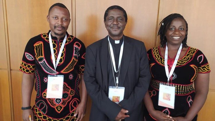 Nereus and Marcelline Nganfor with Bishop Andrew Fuanya Nkea of Bamenda