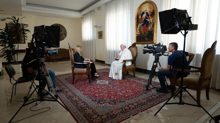 Pope Francis being interviewed