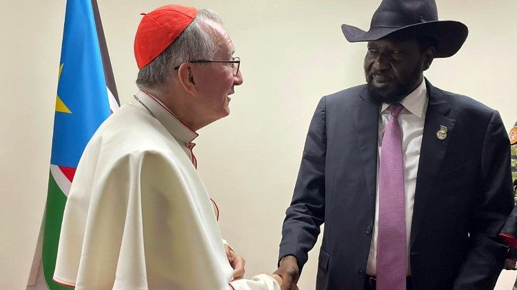 Le cardinal Pietro Parolin rencontre le président du Soudan du Sud le 5 juillet 2022. 