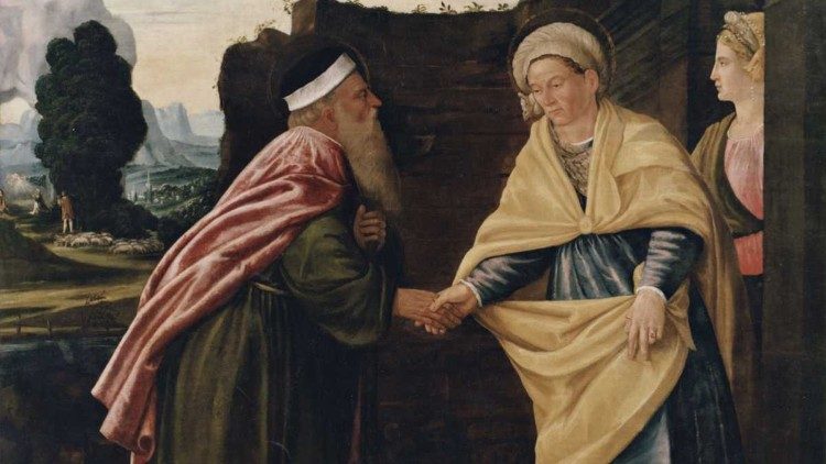 Anonimo Bergamasco, Incontro di Gioacchino e Anna alla Porta Aurea, XVI secolo, Galleria d'Arte Armondi, Brescia  (Fondazione Zeri)