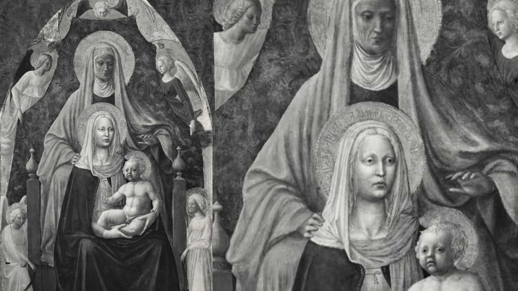 Masaccio e Masolino, Sant'Anna Metterza (Madonna con Bambino in trono e sant'Anna) 1424 ca. - 1425 ca. ,  Uffizi, Firenze (Fondazione Zeri)