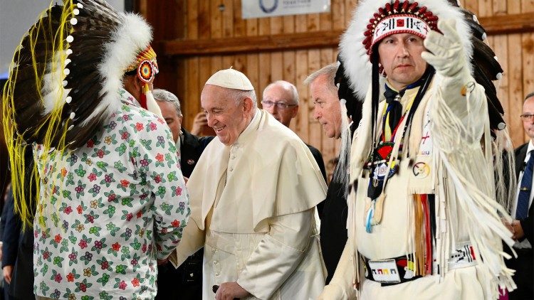 Pope Francis holds a meeting at Lac Ste. Anne