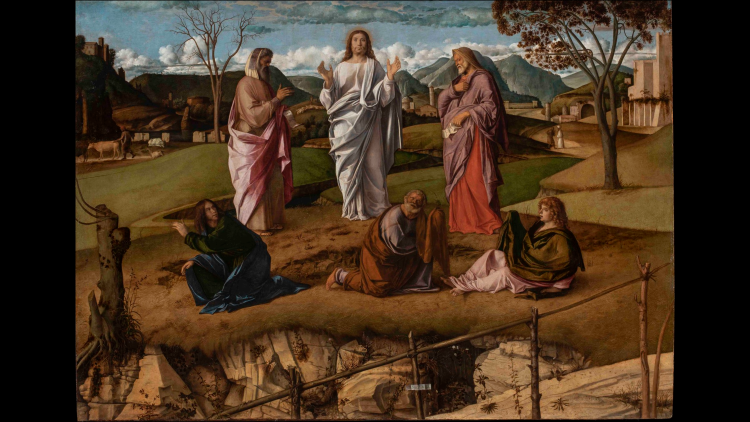Giovanni Bellini, Trasfigurazione di Cristo, 1478-1479, olio su tela (116 x 154 cm) Napoli, Galleria Nazionale di Capodimonte (© Ministero della Cultura - Museo e Real Bosco di Capodimonte)