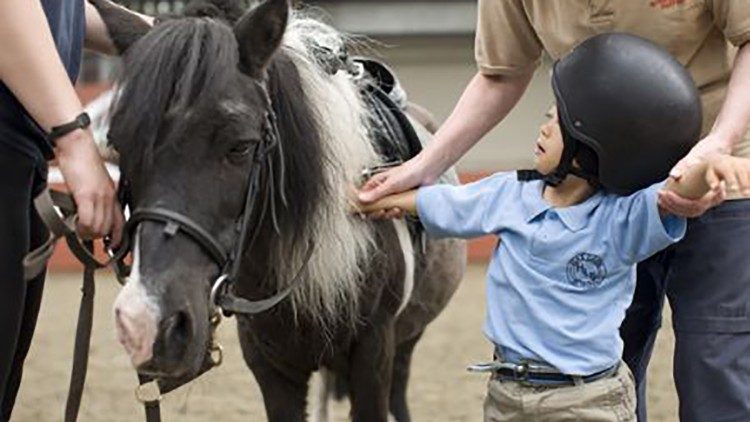 Uno de los niños con los pony