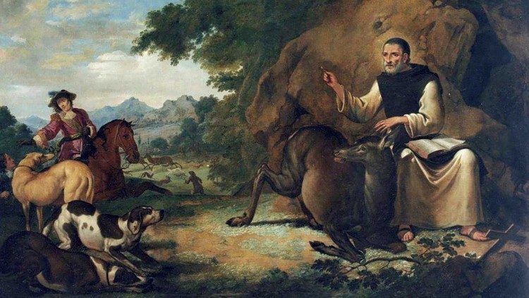 5) Carl Borromäus Ruthart, Santo eremita salva un cervo dalla caccia, basilica di Santa Maria di Collemaggio, L’Aquila.