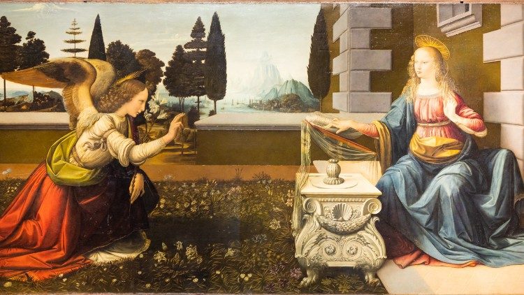 Leonardo da Vinci, Anunciación, óleo sobre tabla, 1472, Galería Uffizi Florencia (Copyright Paolo Gallo)