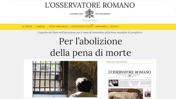 Una pagina de L'Osservatore Romano dedicata al tema della pena di morte