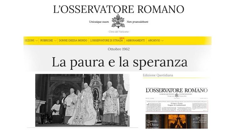 Una pagina del quotidiano della Santa Sede "L'Osservatore Romano" dedicata alla crisi dei missili di Cuba.