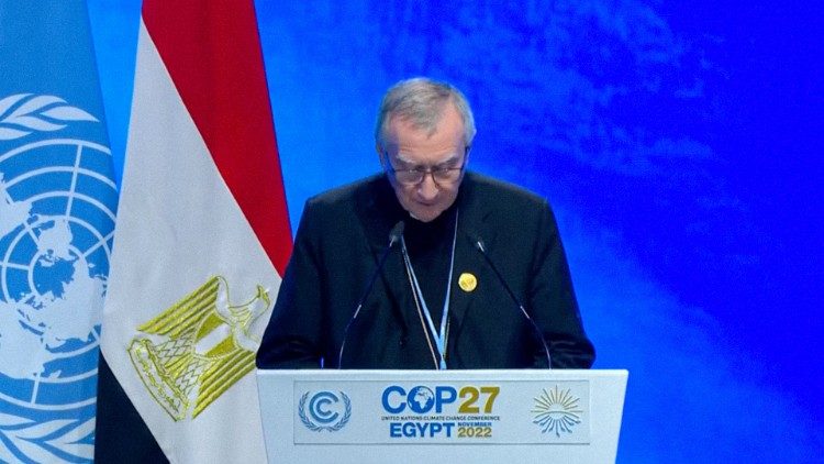 Kardinalstatssekreterare Pietro Parolin talar vid COP27 i Egypten om Heliga stolens åtagande för nettonollutsläpp och uppmanar till att inte slösa bort tillfället att göra en gemensam kursändring