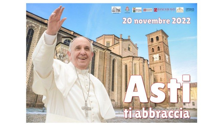 Cartel de la visita del Papa a Asti