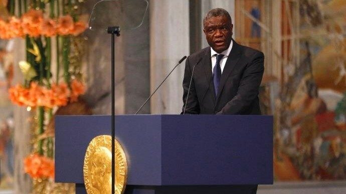 Un intervento di Denis Mukwege in una conferenza 