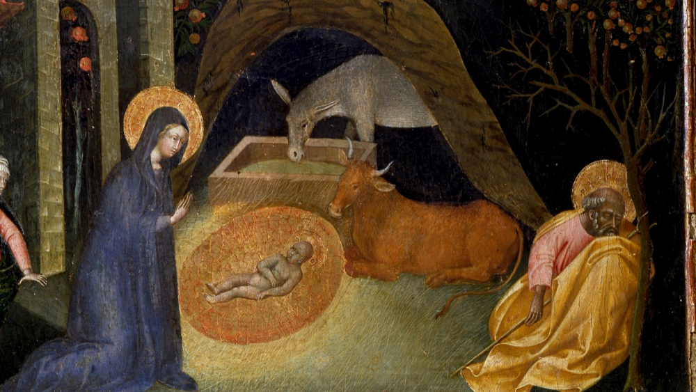 Giovanni di Paolo (Siena ca. 1395/1400 - 1482), Nativity and the apparition to the shepherds; panel of a predella; ca. 1440; tempera on wood; 39.5 x 46.6 x 3 (detail); ? Musei Vaticani