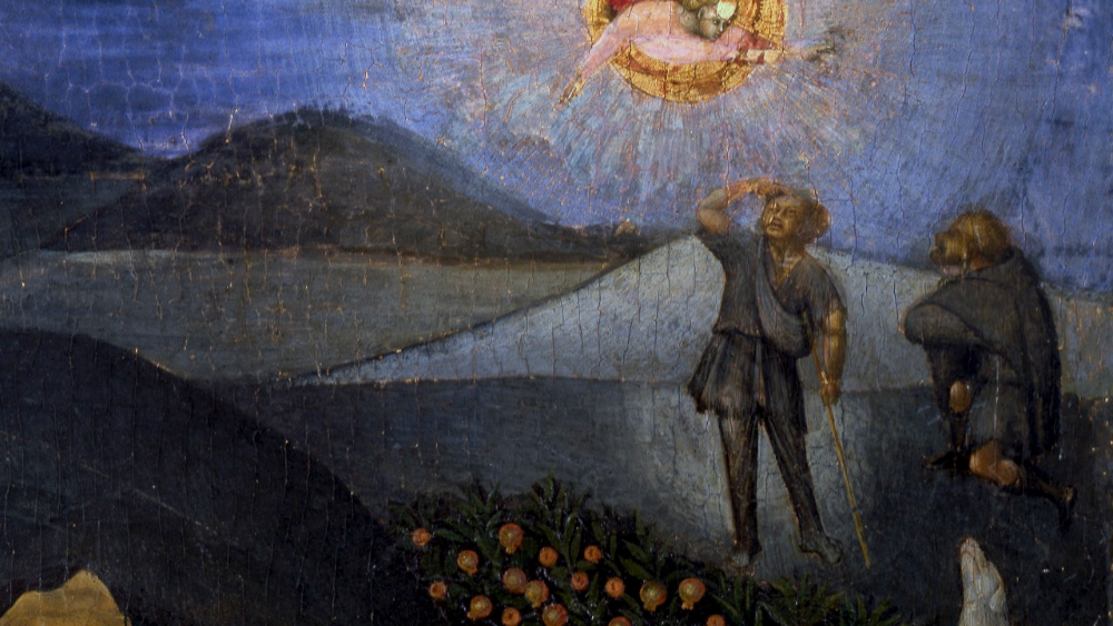 Giovanni di Paolo (Siena ca. 1395/1400 - 1482), Nativity and the apparition to the shepherds; panel of a predella; ca. 1440; tempera on wood; 39.5 x 46.6 x 3 (detail); ? Musei Vaticani