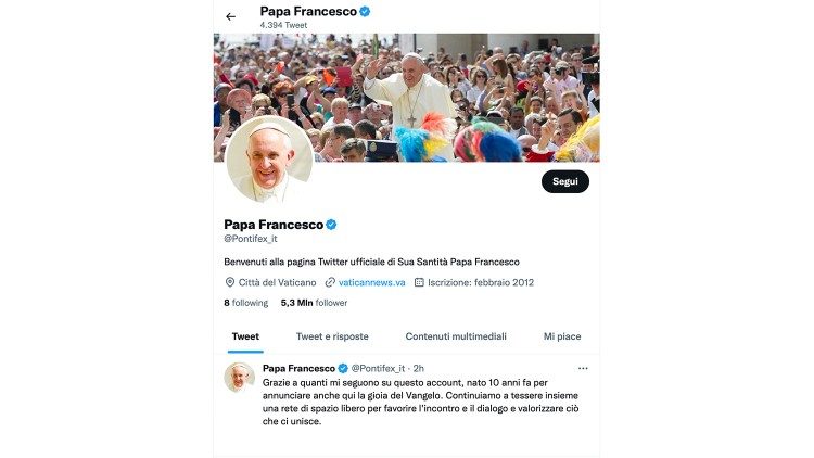 Il tweet per il 10.mo anniversario di @Pontifex