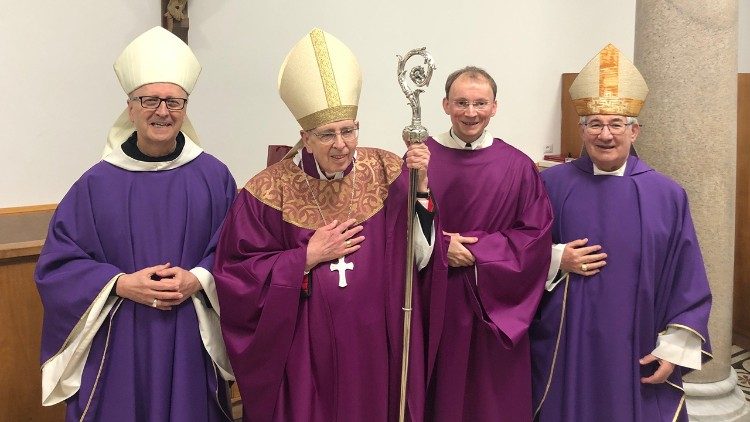 Diakonatsweihe in S. Anselmo: Abtprimas Gregory Polan, Kardinal Kurt Koch, Fr. Anselm Demattio, Abt Ambros Ebhart