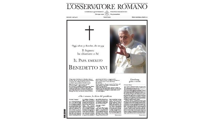 La prima pagina de L'Osservatore Romano di oggi