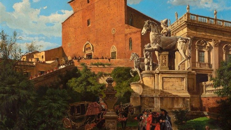 Ramon Tusquets (1837-1904), Il ritorno del cardinale dalla processione del Santo Bambino in Santa Maria Aracoeli (courtesy Berardi Galleria d’arte, Roma)