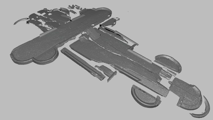 Los fragmentos colocados en un plano para su reconstrucción