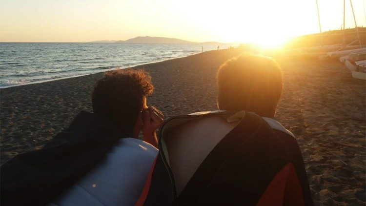 Sunset on the beach after a day at sea