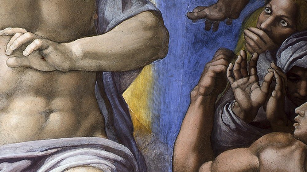 Michelangelo, Christus als Weltenrichter (Detail), Jüngstes Gericht, Fresko, 1536-41, Sixtinische Kapelle ©Musei Vaticani