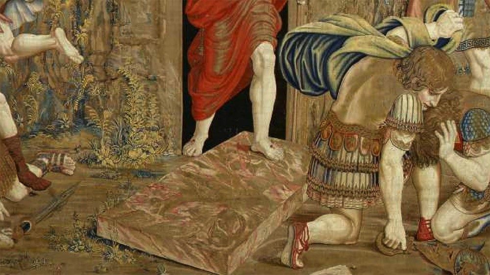 Fl?mische Manufaktur, Brssel, Werkstatt des Pieter van Aelst (? Brssel 1536); Karton aus der Schule des Raffael Sanzio (Urbino 1483 - Rom 1520), Die Auferstehung (Detail), Wandteppich, 1525 C 1531 ?Musei Vaticani