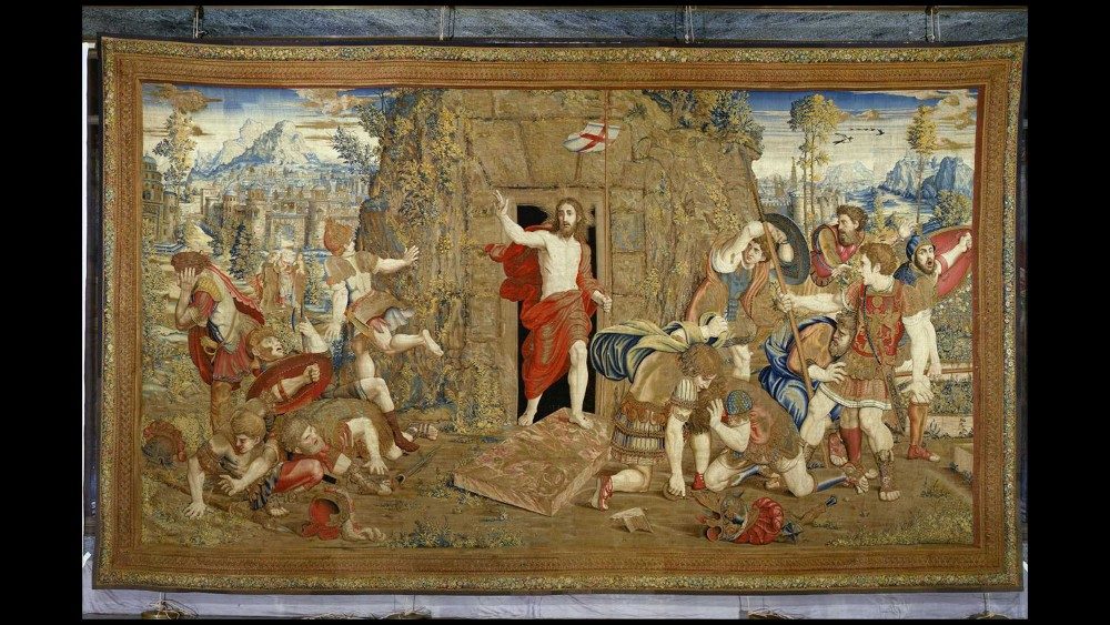 Fl?mische Manufaktur, Brssel, Werkstatt des Pieter van Aelst (? Brssel 1536); Karton aus der Schule des Raffael Sanzio (Urbino 1483 - Rom 1520), Die Auferstehung, Wandteppich, 1525 C 1531 ?Musei Vaticani