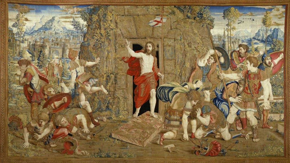 Manifattura Fiamminga, Bruxelles, bottega di Pieter van Aelst (m. Bruxelles 1532); cartone della scuola di Raffaello Sanzio (Urbino 1483 - Roma 1520), La Resurrezione, arazzo, 1525 C 1531, ? Musei Vaticani