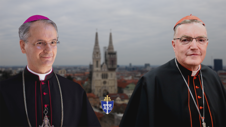 Novi zagrebški nadškof Dražen Kutleša in dosedanji kardinal Josip Bozanić.