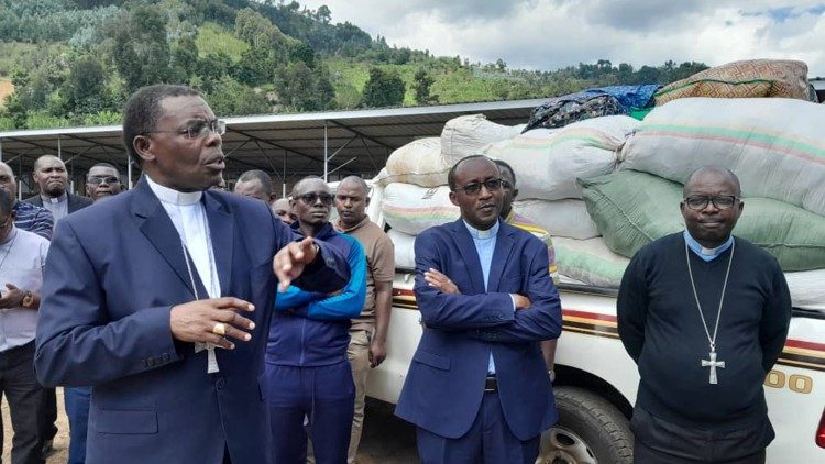 (l-r) Bishop Anaclet Mwumvaneza, Bishop Edouard Sinayobye (middle) with Bishop Richard Abula of the Central African Republic.