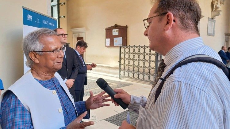 Muhammad Yunus speaking with Vatican News