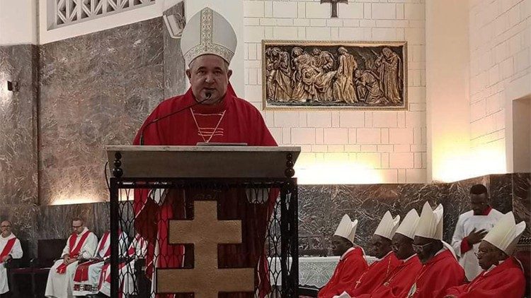 Dom Piergiorgio Bertoldi, durante a celebração, na catedral de Maputo (Moçambique)