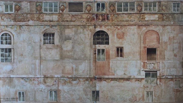 Rilievo del fronte meridionale del Cortile eseguito da Biagio Biagetti (Musei Vaticani)