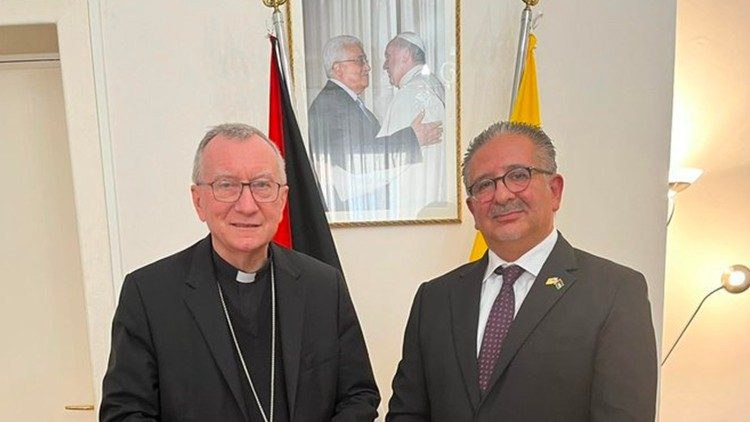 Cardinal Parolin with Palestinian Ambassador Issa Kassissieh