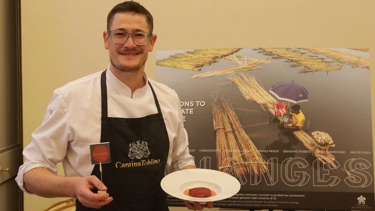 Sebastian Sartorelli posing with a dish created for the occasion