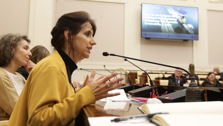 Lia Beltrami speaks during Care for Our Common Home event