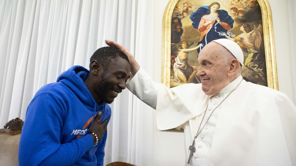 MAP Francis giving Pato a blessing at Casa Santa Marta at the end of their meeting