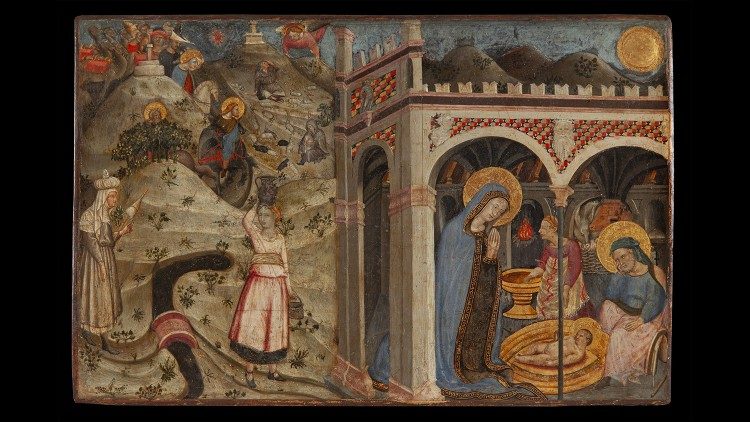 Scuola Marchigiana, Nativita? e viaggio dei Re Magi,  1450 ca.,  tempera e oro su tavola © Musei Vaticani