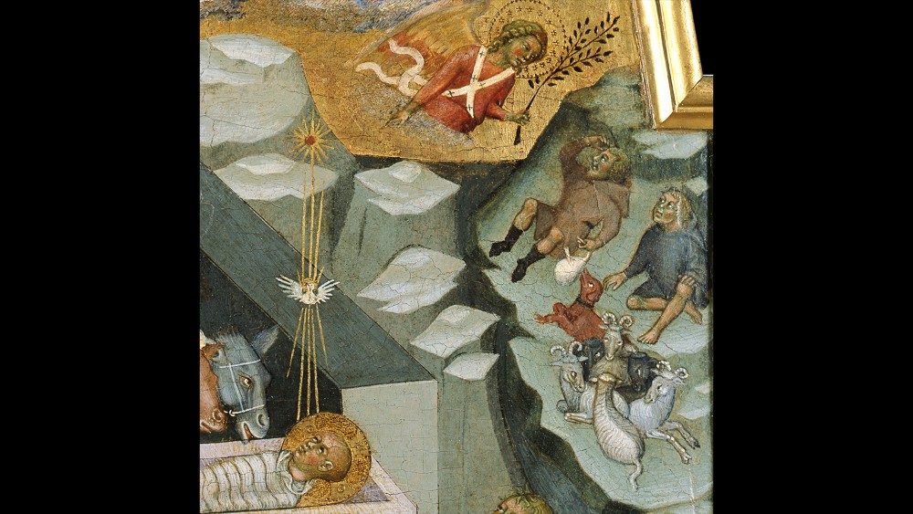 Bartolo di Fredi (Siena, circa 1352 - 1410) and workshop, Nativity and Adoration of the Shepherds, circa 1385. Tempera and gold on panel, Polyptych compartment, ?Vatican Museums